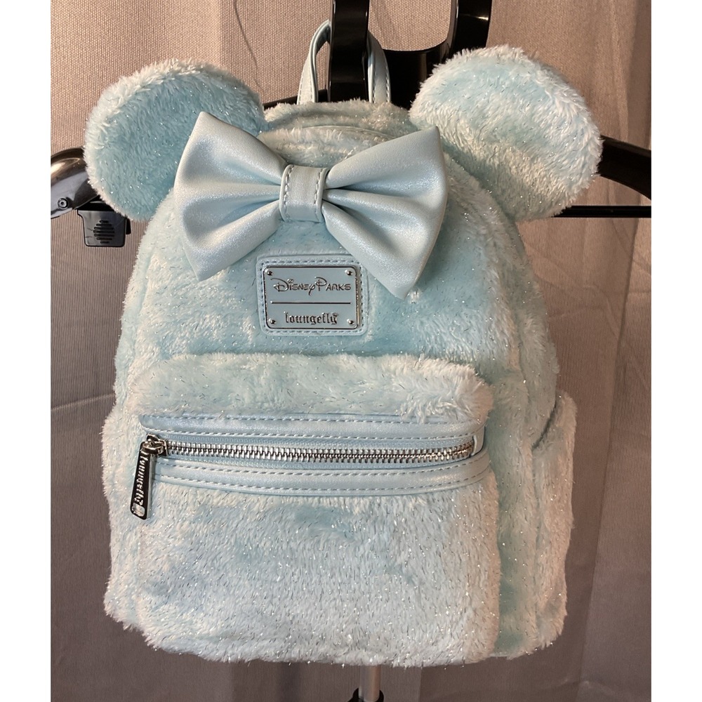Disney Parks‎ Exclusive loungefly Minnie Mouse Sparkle Fuzzy Blue Backpack